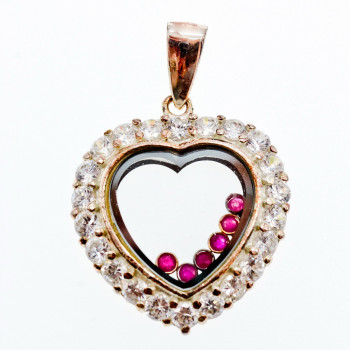 Sky Jewelry Серебряный Кулон с Фианитами и розовой Шпинелью 925 проба *Сердце*