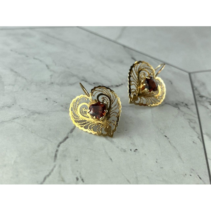 Sky Jewelry Золотые Серьги с Гранатом 14К (585 проба) *Сердце*