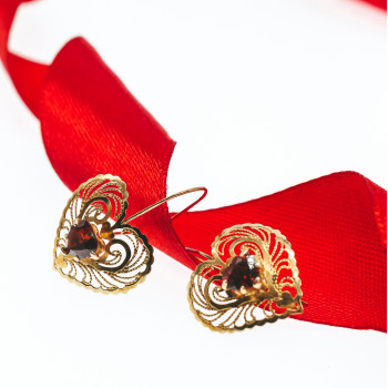 Sky Jewelry Золотые Серьги с Гранатом 14К (585 проба) *Сердце*