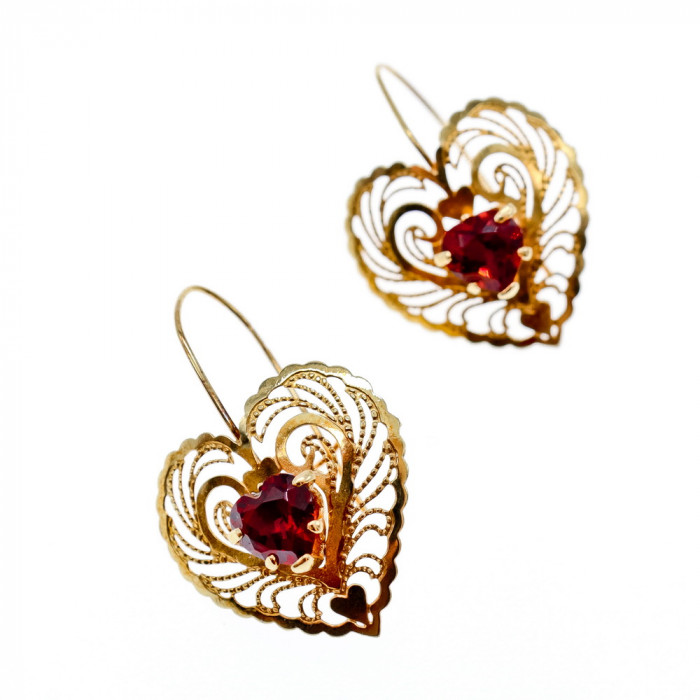 Sky Jewelry Золотые Серьги с Гранатом 14К (585 проба) *Сердце*