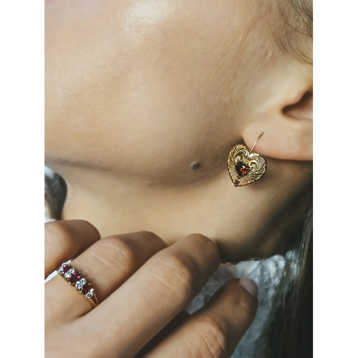 Sky Jewelry Золотые Серьги с Гранатом 14К (585 проба) *Сердце*