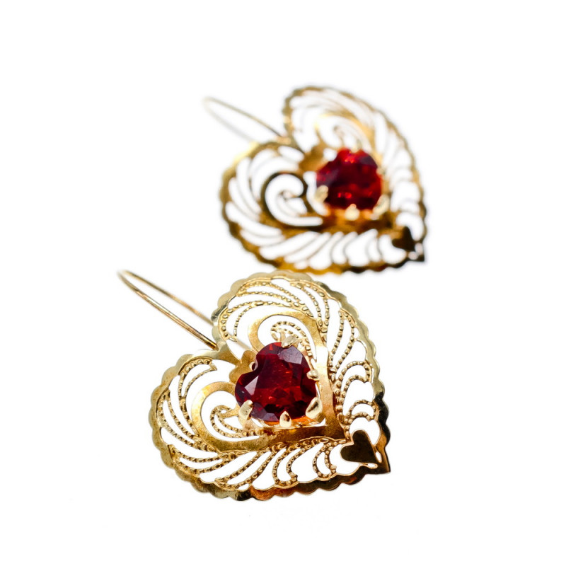 Sky Jewelry Золотые Серьги с Гранатом 14К (585 проба) *Сердце*