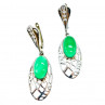 Sky Jewelry Винтажные Серебряные Серьги с зеленым Агатом и Фианитами 925 проба