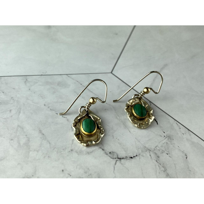 Sky Jewelry Винтажные серебряные Серьги с Малахитом