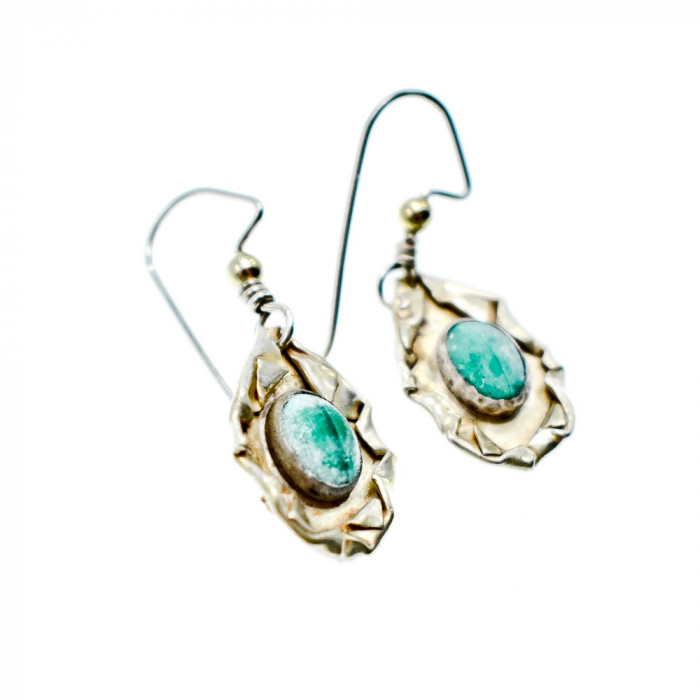 Sky Jewelry Винтажные серебряные Серьги с Малахитом