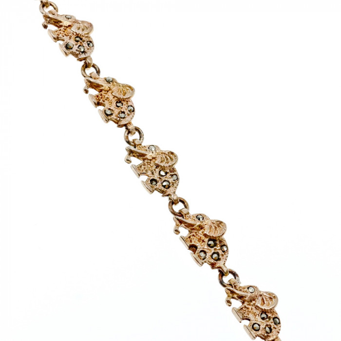 Sky Jewelry Винтажный Серебряный Браслет с камнями Морион   *Слоники