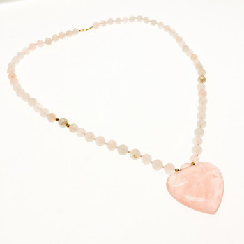 Sky Jewelry Золотое Ожерелье с Розовым Кварцем  *Сердце Ангела*