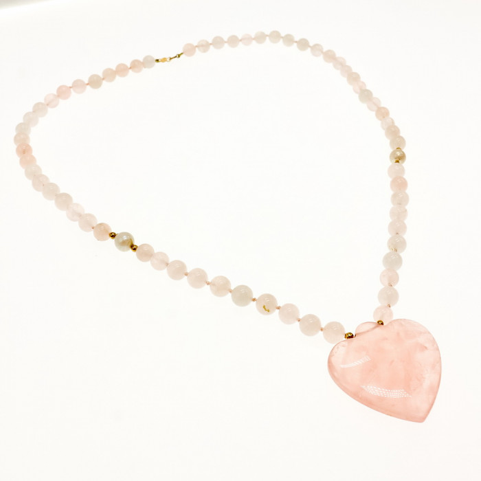 Sky Jewelry Золотое Ожерелье с Розовым Кварцем  *Сердце Ангела*