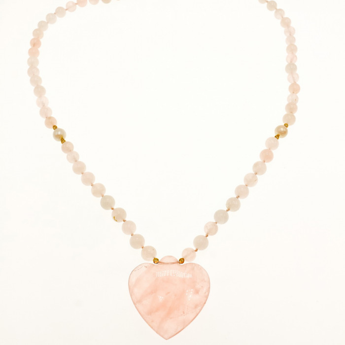 Sky Jewelry Золотое Ожерелье с Розовым Кварцем  *Сердце Ангела*
