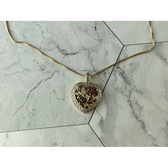 Sky Jewelry Серебряная Цепочка с Кулоном в позолоте с Рубинами и Сапфирами