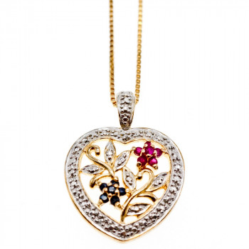 Sky Jewelry Серебряная Цепочка с Кулоном в позолоте с Рубинами и Сапфирами