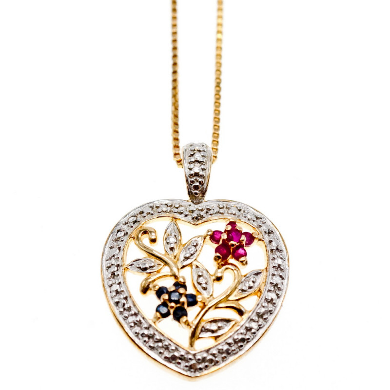 Sky Jewelry Серебряная Цепочка с Кулоном в позолоте с Рубинами и Сапфирами