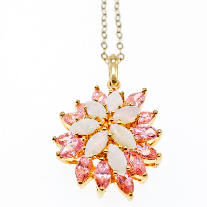 Sky Jewelry Серебряная Цепочка  в позолоте с Опалом и Морганитом