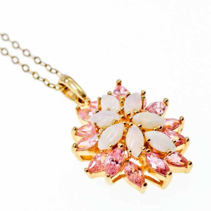 Sky Jewelry Серебряная Цепочка  в позолоте с Опалом и Морганитом