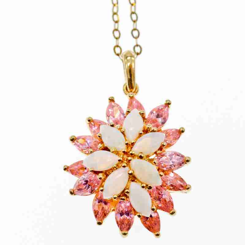 Sky Jewelry Серебряная Цепочка  в позолоте с Опалом и Морганитом
