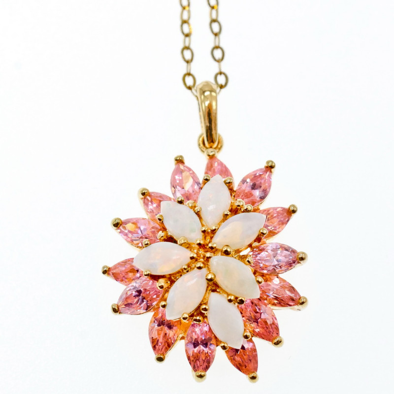 Sky Jewelry Серебряная Цепочка  в позолоте с Опалом и Морганитом