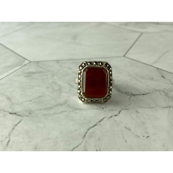 Sky Jewelry Винтажное Серебряное кольцо с Агатом и камнями Морион