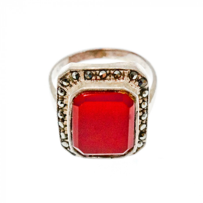 Sky Jewelry Винтажное Серебряное кольцо с Агатом и камнями Морион