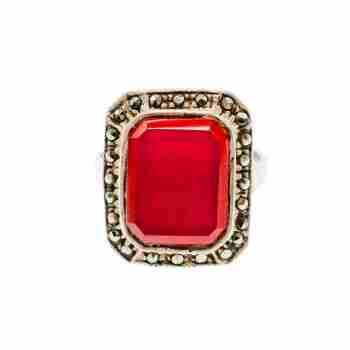 Sky Jewelry Винтажное Серебряное кольцо с Агатом и камнями Морион