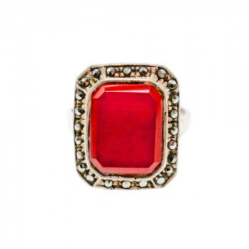 Sky Jewelry Винтажное Серебряное кольцо с Агатом и камнями Морион