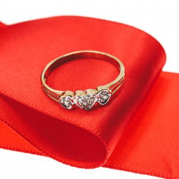 Sky Jewelry Золотое Кольцо 10К (417 проба) с Бриллиантами *Сердце*