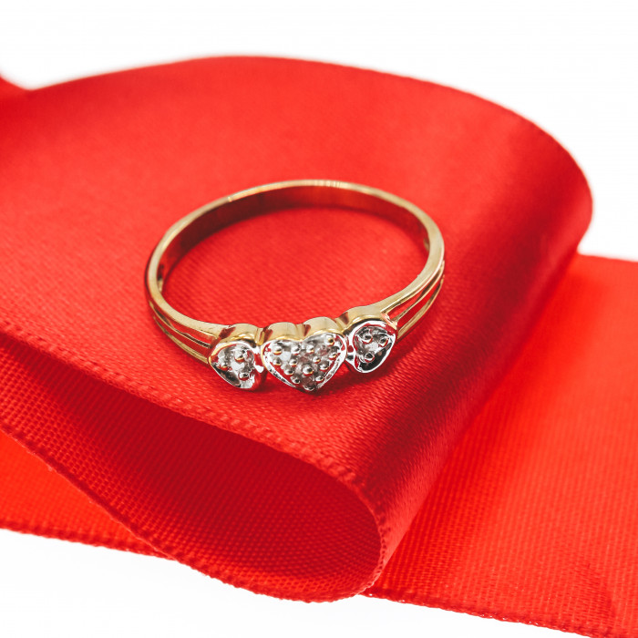 Sky Jewelry Золотое Кольцо 10К (417 проба) с Бриллиантами *Сердце*
