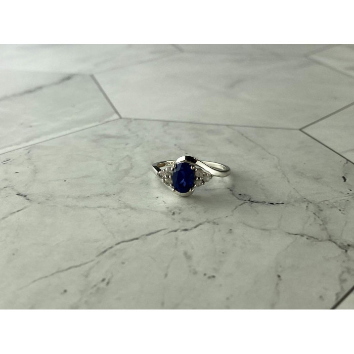 Sky Jewelry Серебряное Кольцо 925 проба с Синим и Белым Сапфиром