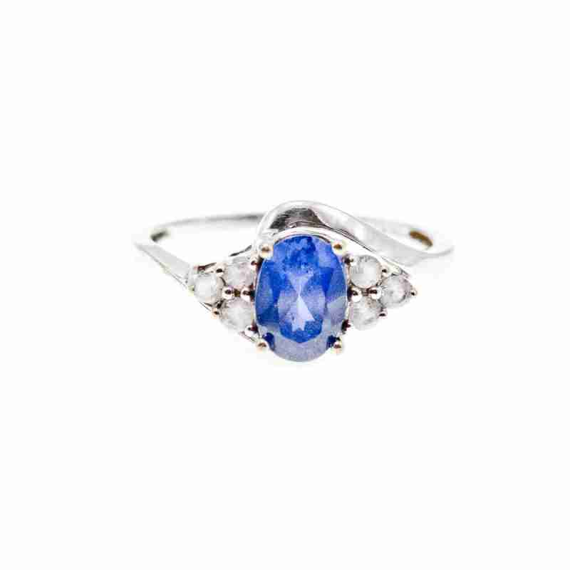 Sky Jewelry Серебряное Кольцо 925 проба с Синим и Белым Сапфиром