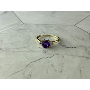 Sky Jewelry Золотое кольцо 10К (417 проба) с Аметистом и Бриллиантами  *Аметистовая Любовь