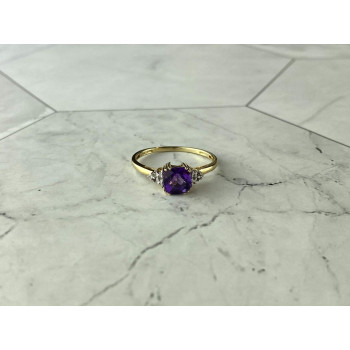 Sky Jewelry Золотое кольцо 10К (417 проба) с Аметистом и Бриллиантами  *Аметистовая Любовь