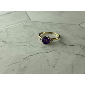 Sky Jewelry Золотое кольцо 10К (417 проба) с Аметистом и Бриллиантами  *Аметистовая Любовь