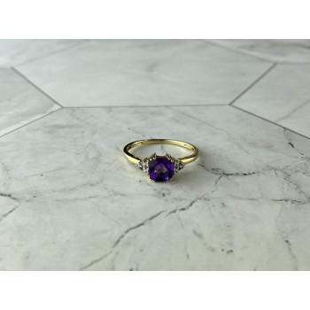Sky Jewelry Золотое кольцо 10К (417 проба) с Аметистом и Бриллиантами  *Аметистовая Любовь