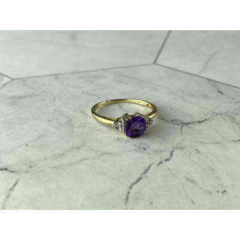 Sky Jewelry Золотое кольцо 10К (417 проба) с Аметистом и Бриллиантами  *Аметистовая Любовь
