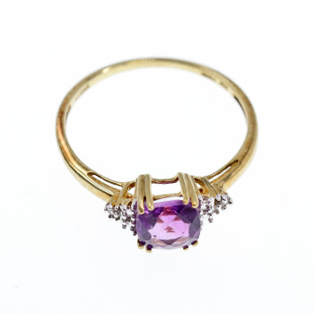 Sky Jewelry Золотое кольцо 10К (417 проба) с Аметистом и Бриллиантами  *Аметистовая Любовь