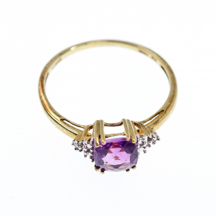 Sky Jewelry Золотое кольцо 10К (417 проба) с Аметистом и Бриллиантами  *Аметистовая Любовь