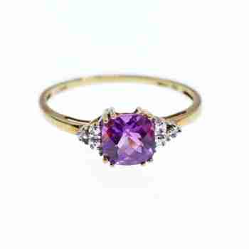 Sky Jewelry Золотое кольцо 10К (417 проба) с Аметистом и Бриллиантами  *Аметистовая Любовь