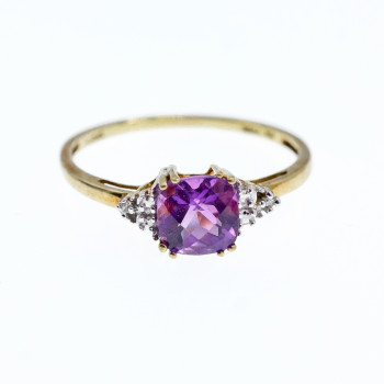 Sky Jewelry Золотое кольцо 10К (417 проба) с Аметистом и Бриллиантами  *Аметистовая Любовь