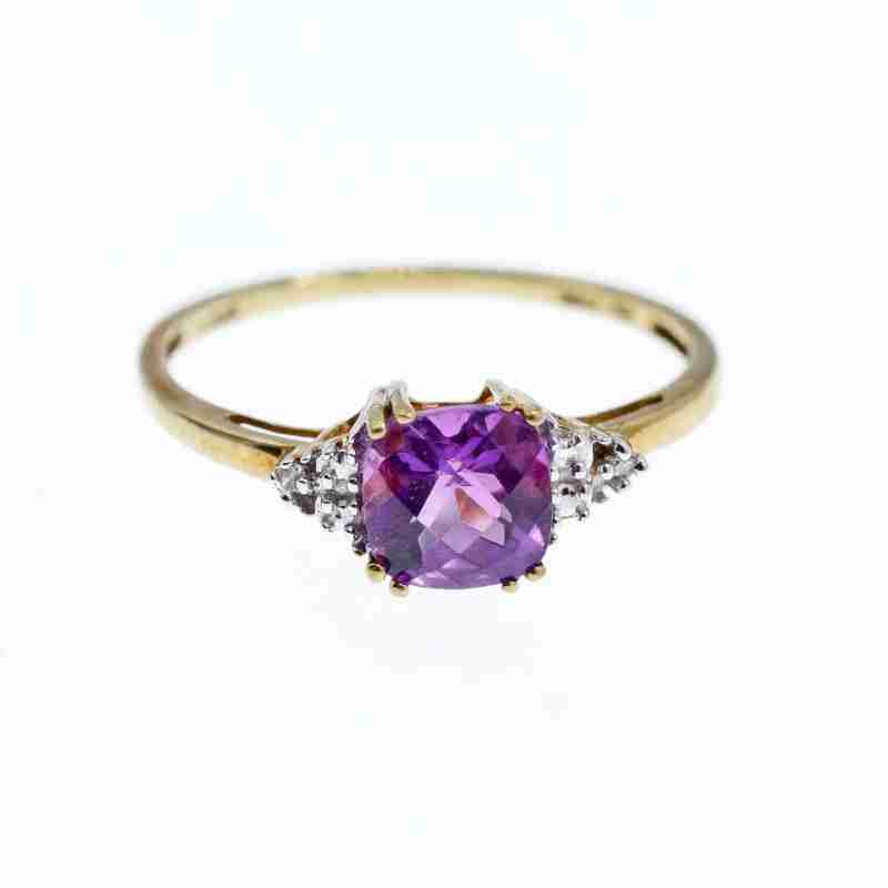 Sky Jewelry Золотое кольцо 10К (417 проба) с Аметистом и Бриллиантами  *Аметистовая Любовь