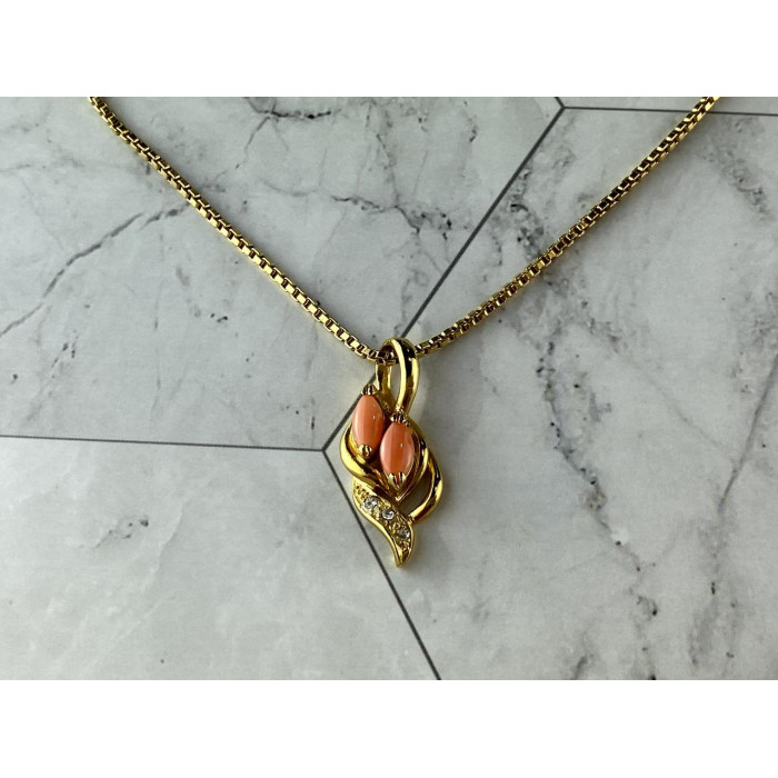 Sky Jewelry Цепочка с Кулоном  в позолоте Коралл и Фианиты