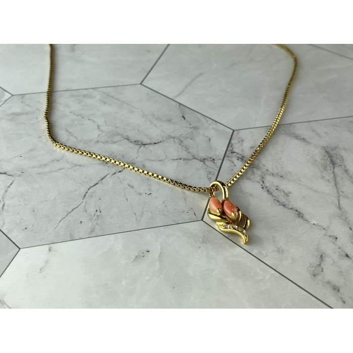 Sky Jewelry Цепочка с Кулоном  в позолоте Коралл и Фианиты