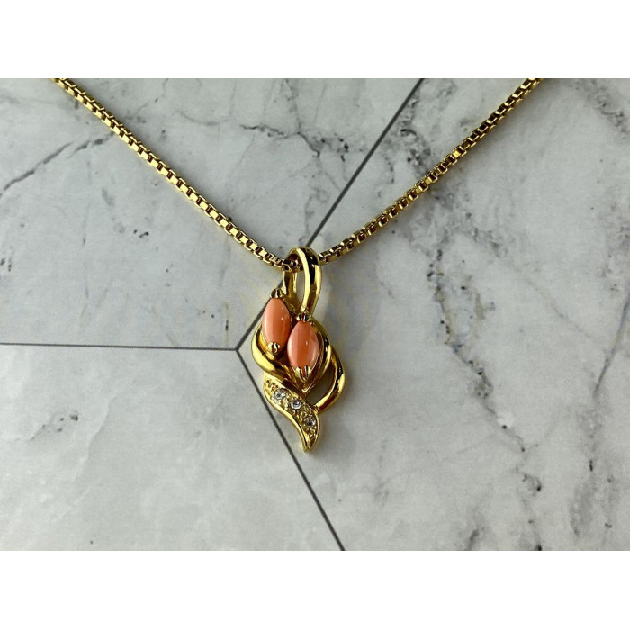 Sky Jewelry Цепочка с Кулоном  в позолоте Коралл и Фианиты