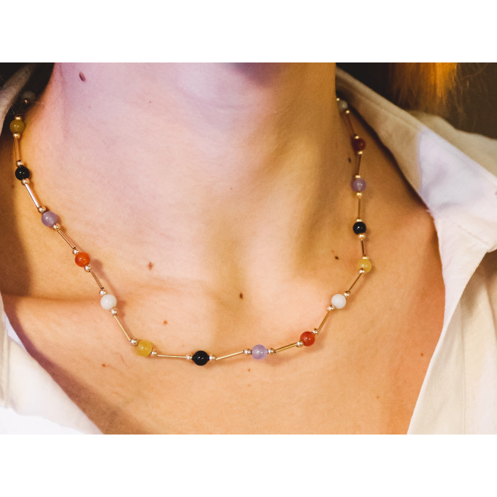 Sky Jewelry Золотое Ожерелье 14К (585 проба) Шары Жадеит