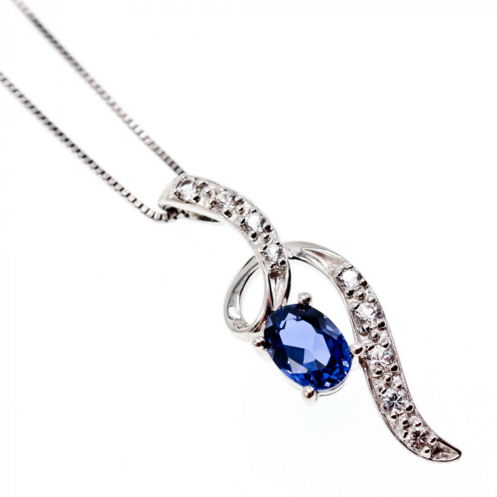 Sky Jewelry Серебряная Цепочка с Кулоном Лондон Топаз и Белый Топаз