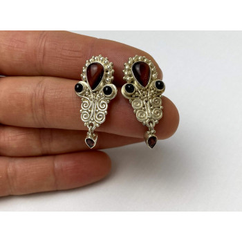 Sky Jewelry Винтажные Серебряные серьги 925 пробы с камнями Агат и Гранат