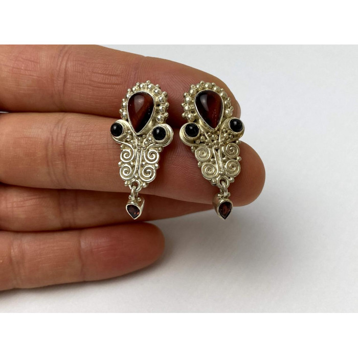Sky Jewelry Винтажные Серебряные серьги 925 пробы с камнями Агат и Гранат