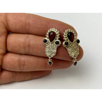 Sky Jewelry Винтажные Серебряные серьги 925 пробы с камнями Агат и Гранат
