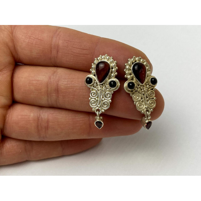 Sky Jewelry Винтажные Серебряные серьги 925 пробы с камнями Агат и Гранат