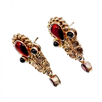 Sky Jewelry Винтажные Серебряные серьги 925 пробы с камнями Агат и Гранат