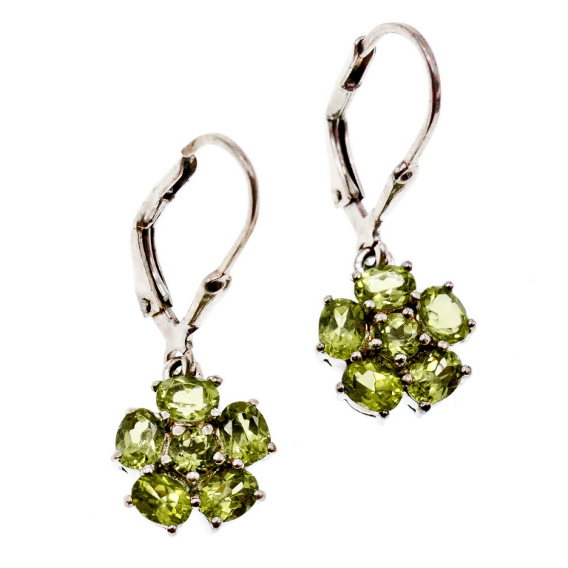 Sky Jewelry Серебряные Серьги 925 пробы с камнем Тсаворит (Цаворит)   *Цветы*