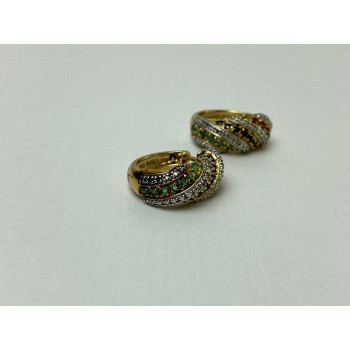 Sky Jewelry Серебряные Серьги в позолоте с Изумрудом, Сапфиром и Рубином